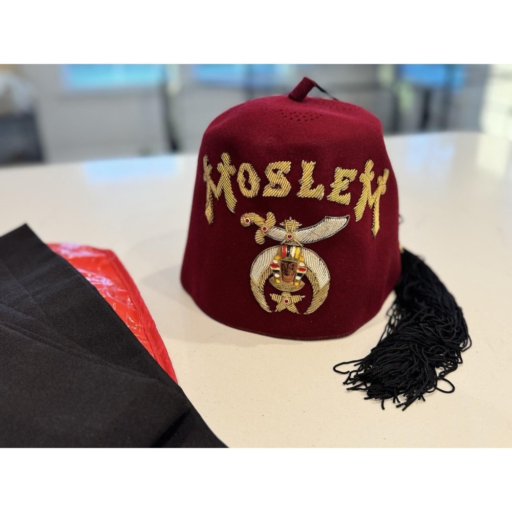 VTG Moslem Shriners Hat Fez Jeweled Sparkling Flashy‎ Tassel & Sash w Case